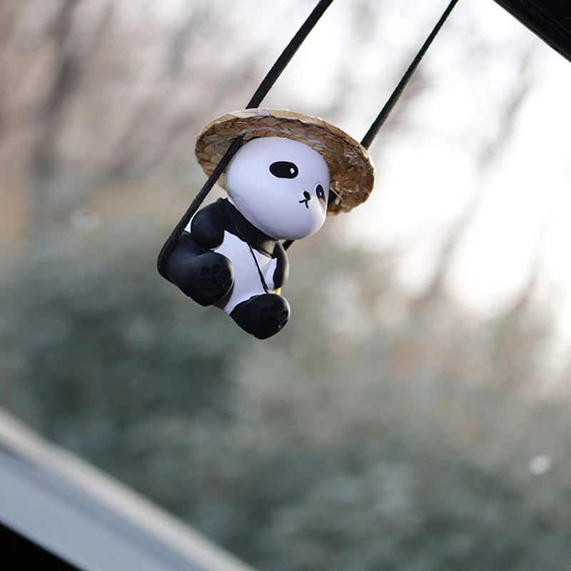 Car Pendant Cute Panda Swing Auto Rearview Mirror Hanging Ornaments Cartoon Decor Auto Accessories