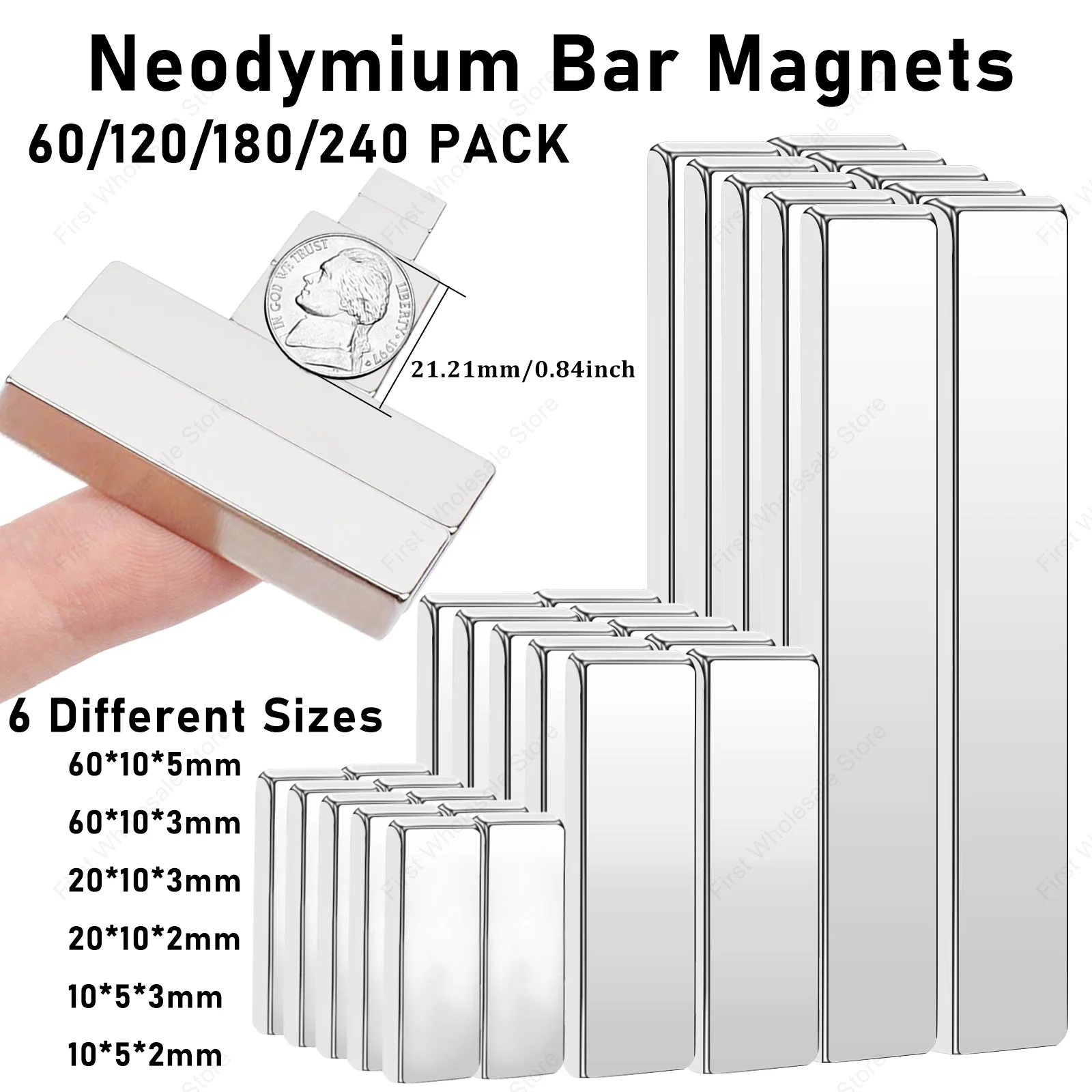 60-240Pack Strong Neodymium Magnet N35 Ndfeb Block 6 Different Sizes Square Rare Earth Magnet Kitchen Fridge Tool Storage Office