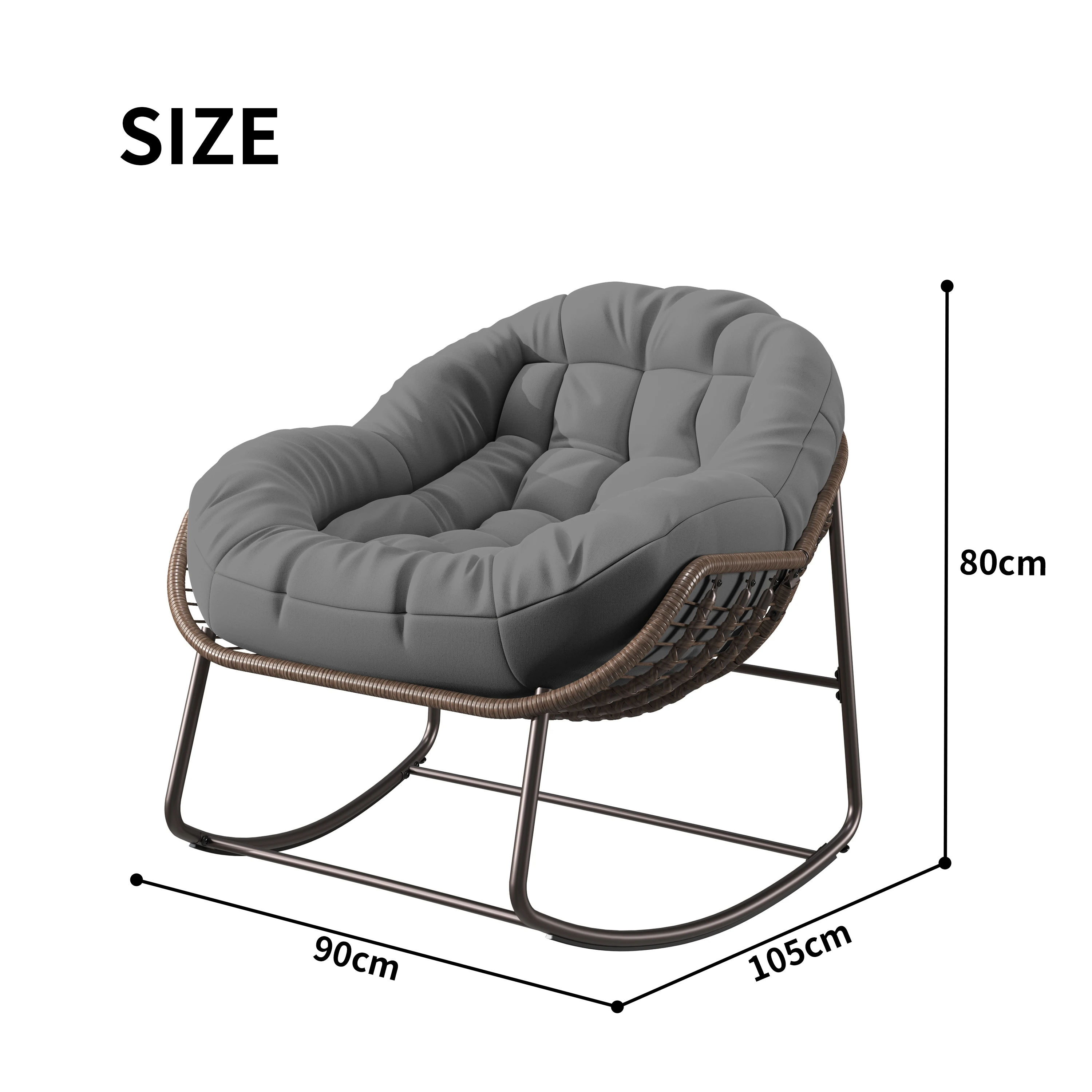 Chaise à Bascule en Rotin d\'Extérieur, Fauteuil Inclinable à Coussin Rembourré pour Porche Avant, Salon, Jardin