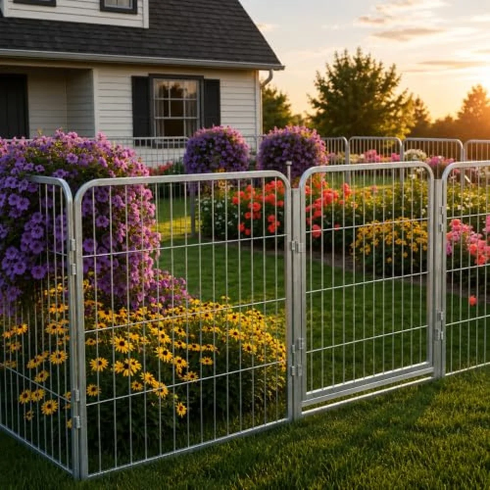 Decorative Outdoor Garden Fence 32in 12 Panels Grey Heavy Duty Metal Fencing w/Anti Rust Coating & Extra Wide Gate for