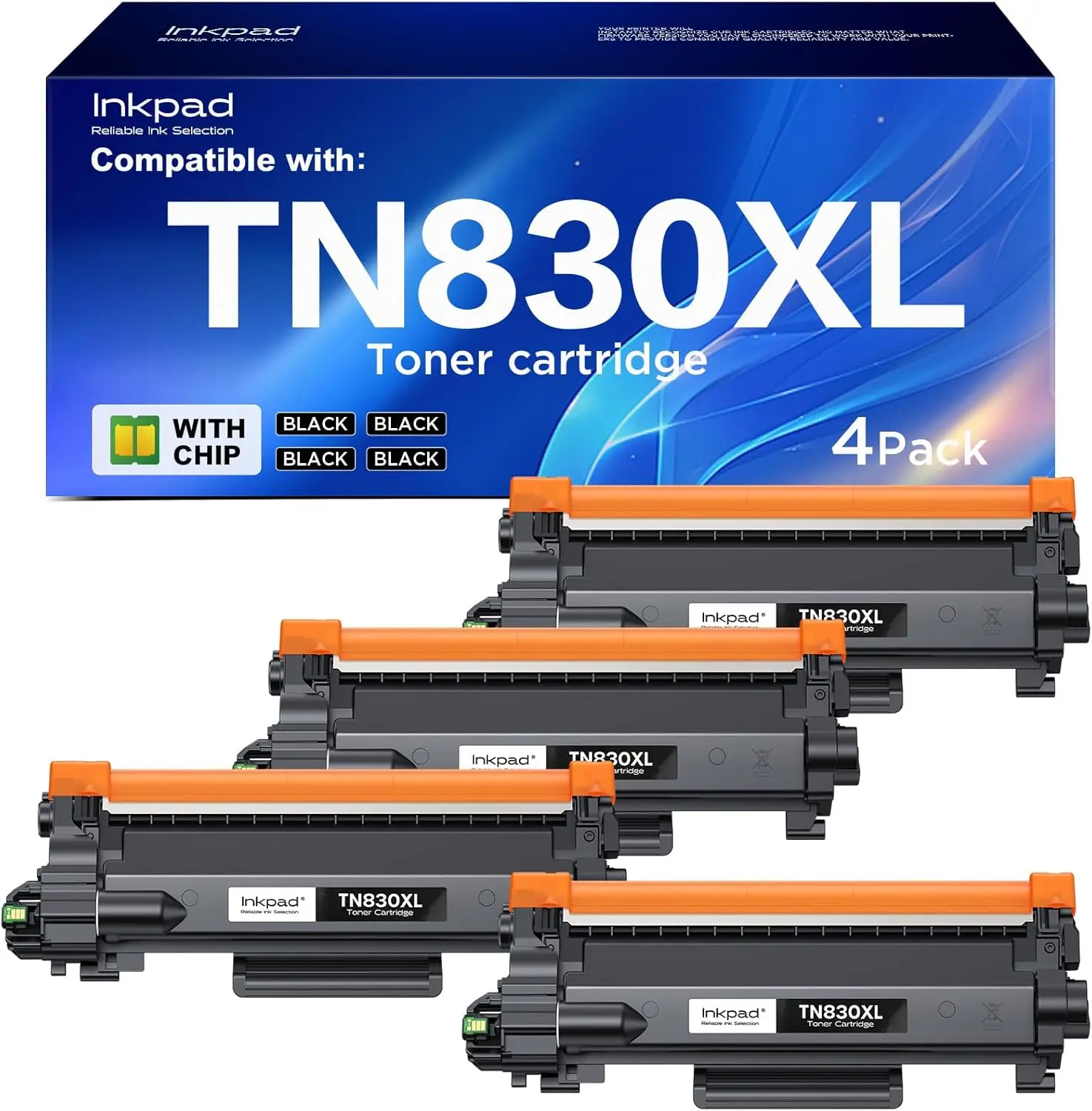 

4-Pack Black High Yield Toner Cartridge for Brother HL-L2460DW DCP-L2640DW MFC-L2820DW Printers