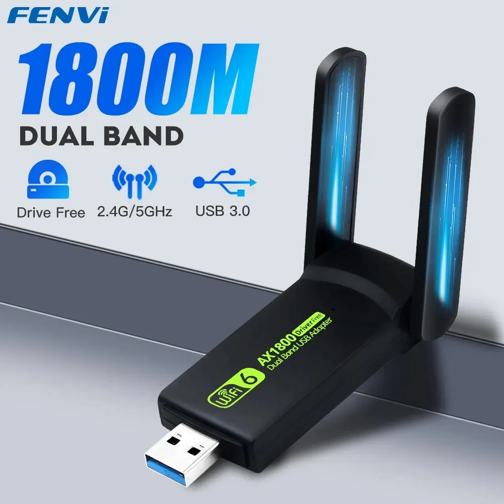 1800Mbps WiFi 6 USB 3.0 Adaptador 802.11AX Banda Dupla 2.4G/5GHz Wi-Fi Dongle Placa de rede RTL8832AU Suporte Win 10/11 PC