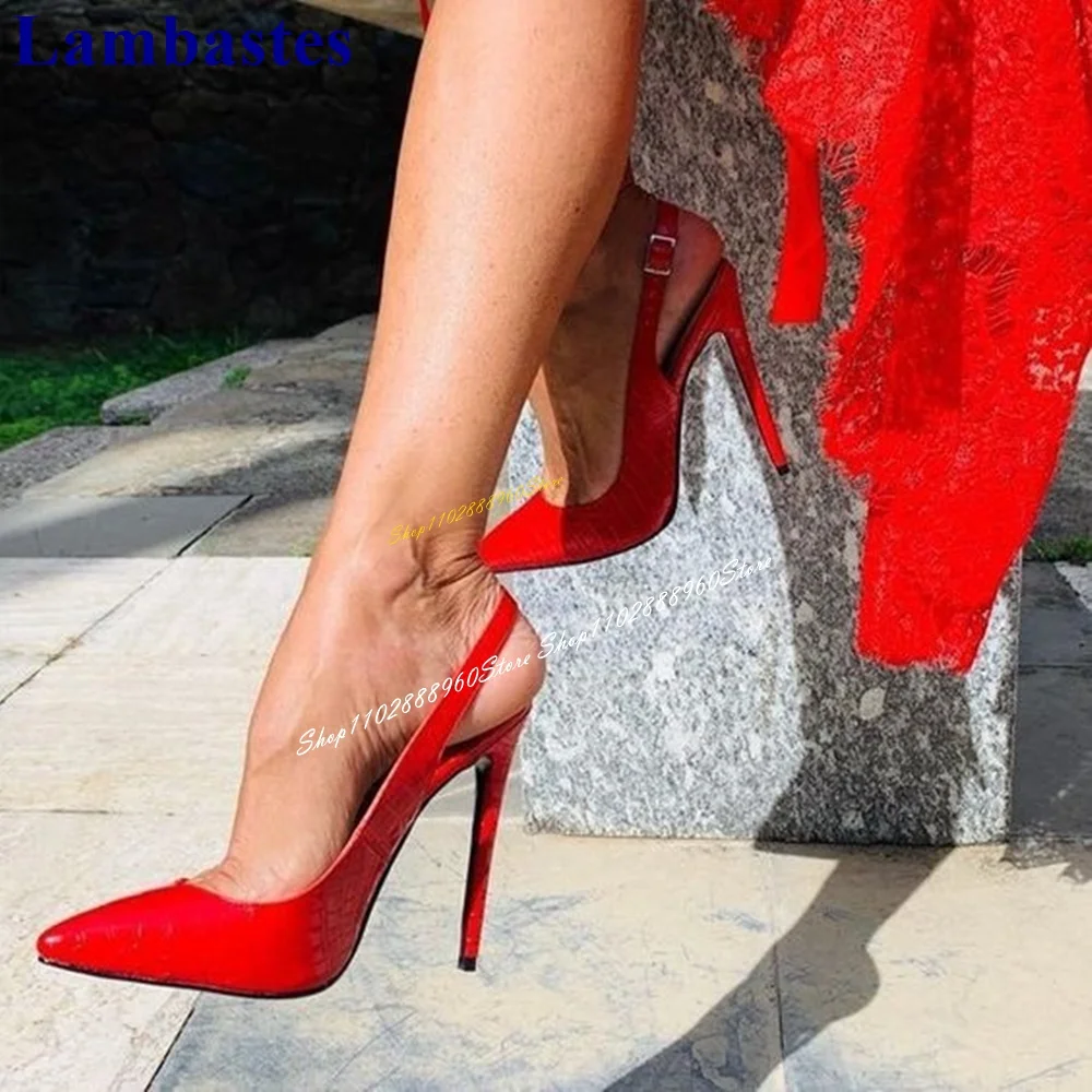 

Sexy Red Alligator Skin Slingback Pumps Stilettos High Heel Women Shoes Back Strap Pointed Toe 2024 Fashion Zapatos Para Mujere