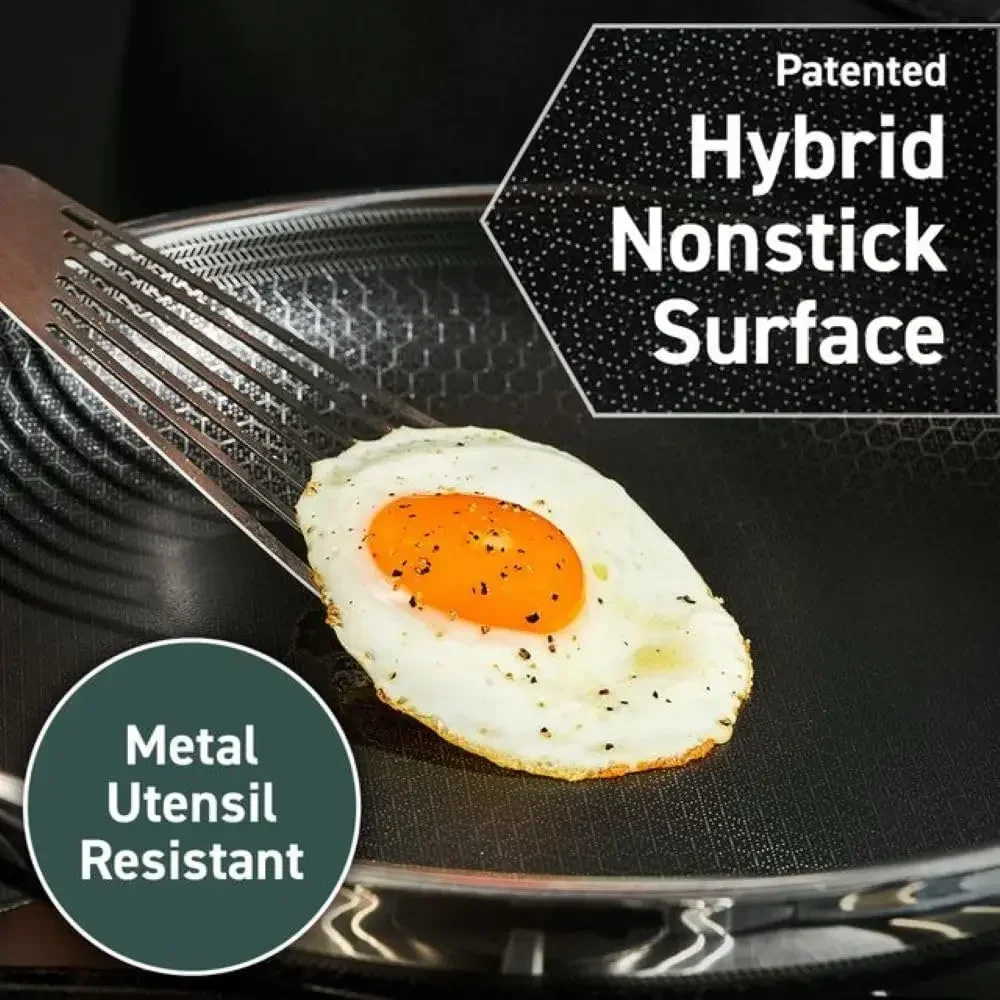 

HexClad Hybrid Nonstick 6-Piece Fry Pan Set, 8, 10 and 12-Inch Frying Pans with Tempered Glass Lids, Stay-Cool Handles,