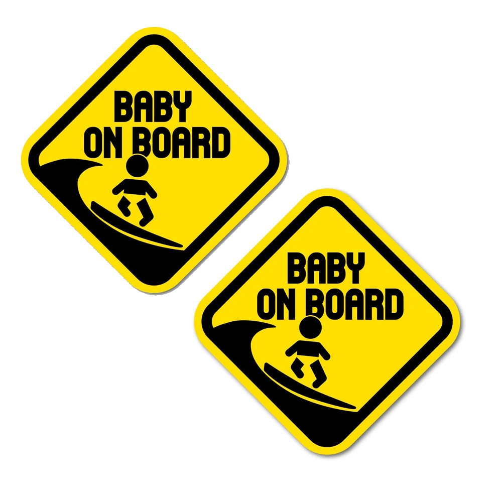 Cute Surfing Baby On Board Waterproof Vinyl Decals, Universal Warning Stickers For Car Window Vehicle Bumper Exterior Auto Decor