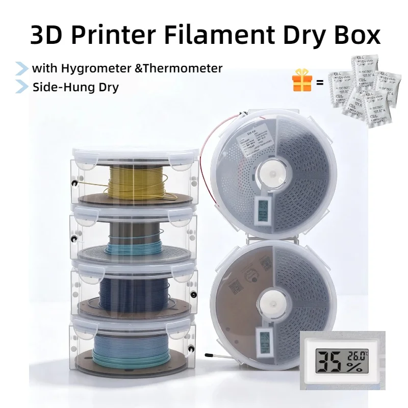 Wall-Mounted 3D Filament Dry Box 1KG Side-Hung Sealed Storage Humidity Temp Display Anti-Moisture Dustproof for PLA PETG ABS TPU
