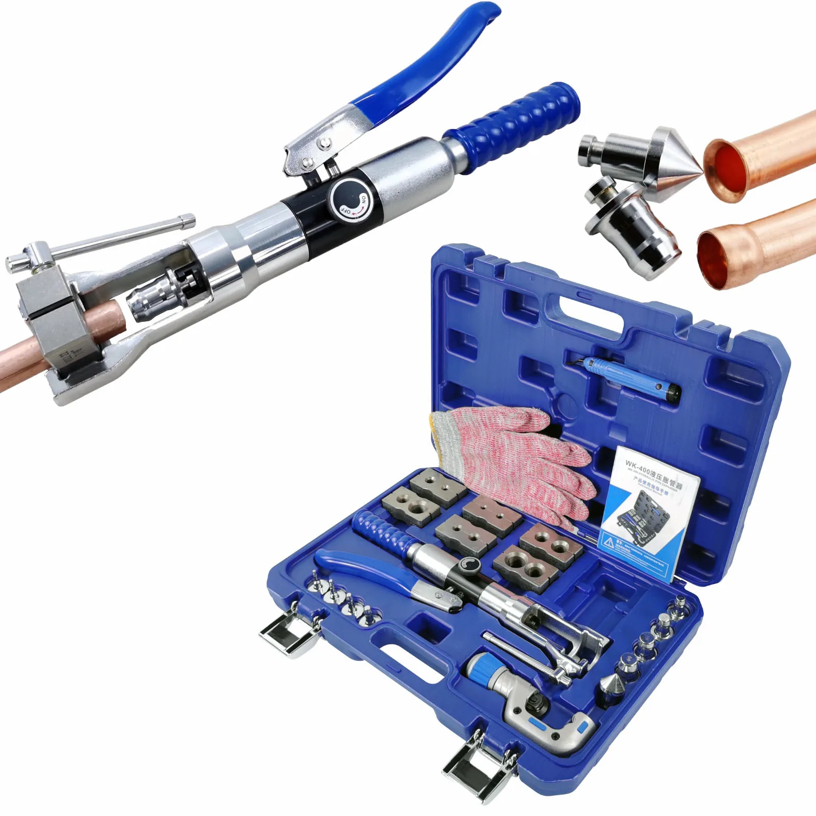 Hydraulic Tube Expander Kit Swaging Tool Hydraulic Tube Expander Tool Tube Cutter Deburring Kit Copper Pipe Swaging Repair