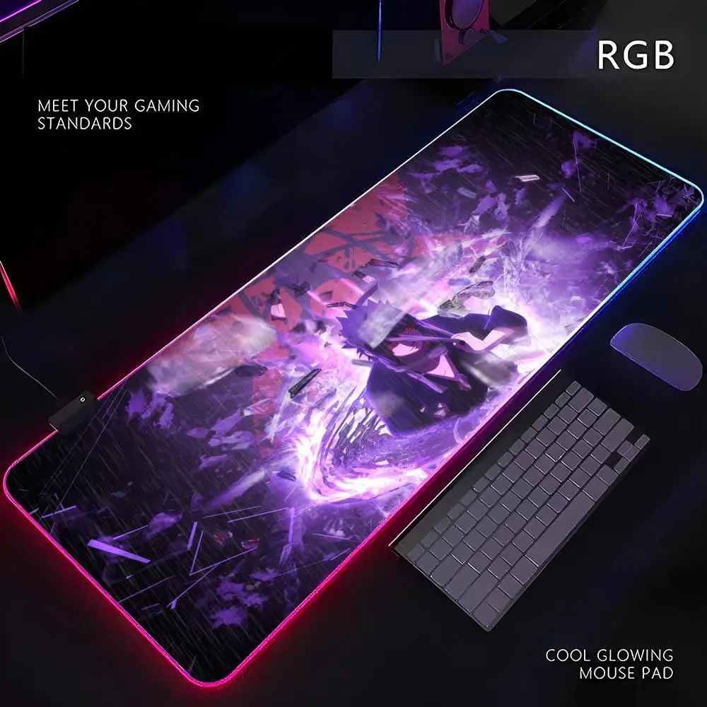 

Uchiha Sasuke Mouse Pad RGB Gamer LED Light Mouse Mat Peripherals Mousepad Computer Desk Mat XL Mice Keyboard Carpet