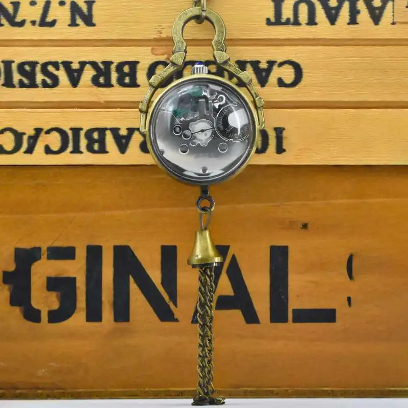 Retro bronce Steampunk carillón de viento reloj de bolsillo de cuarzo COLLAR COLGANTE reloj cadena regalo de cadena para hombres y mujeres