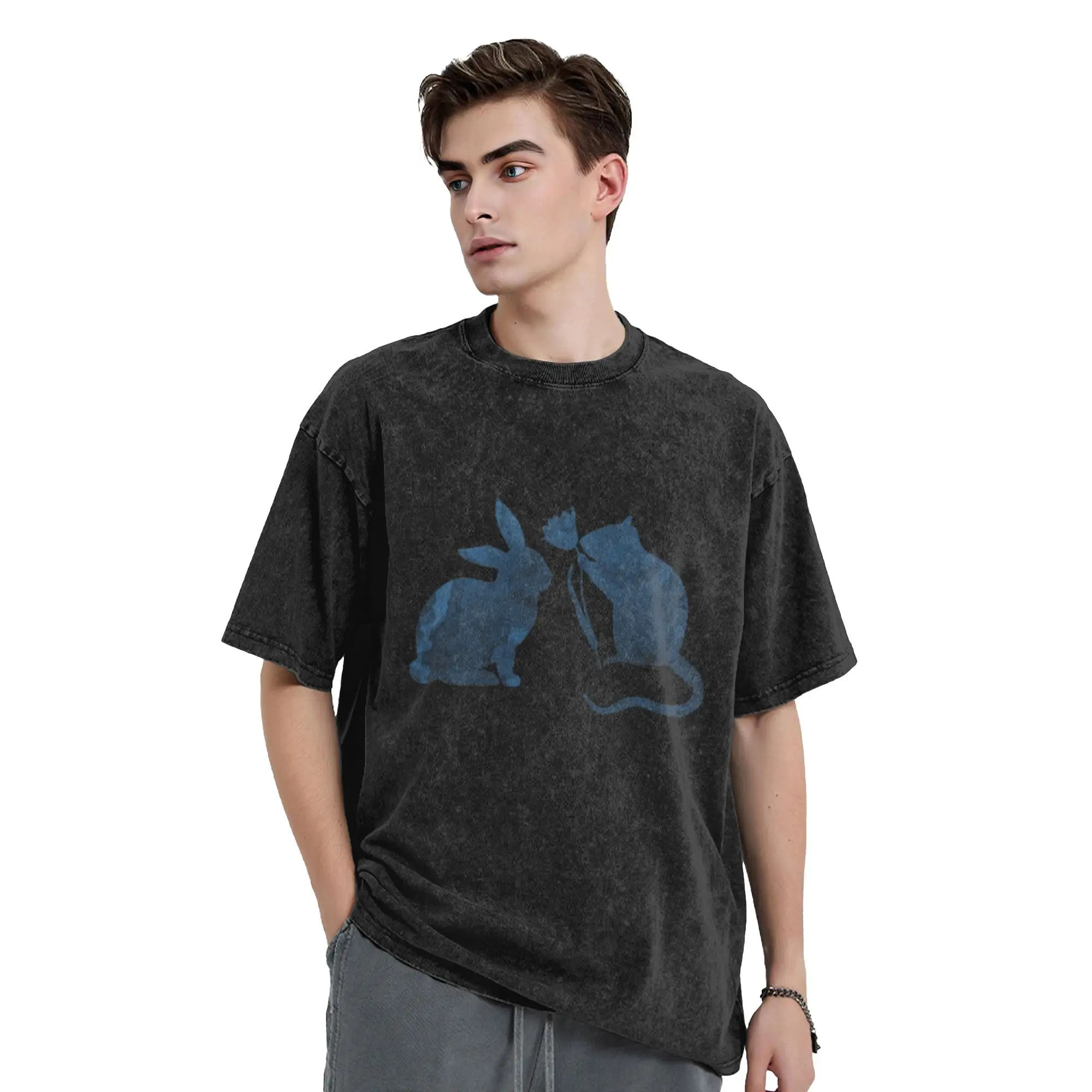Rat and rabbit  Unique Trendy A T-Shirt Oversized Short Sleeve Men's Women's Cotton Tees Tops