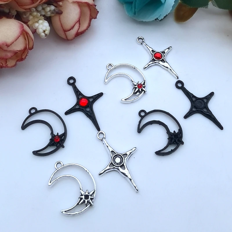 5-piece Zinc Alloy Jewelry Pendant Making Moon Star Sun Small Pendant Bracelet Earrings DIY Pendant Wholesale Supplies