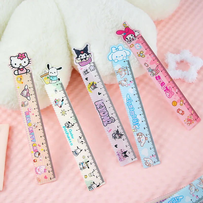 

5pcs Sanrio Kuromi Hello Kitty 15cm Ruler Cinamonroll My Melody student Kids Multi functional Ruler School supplies Stationery