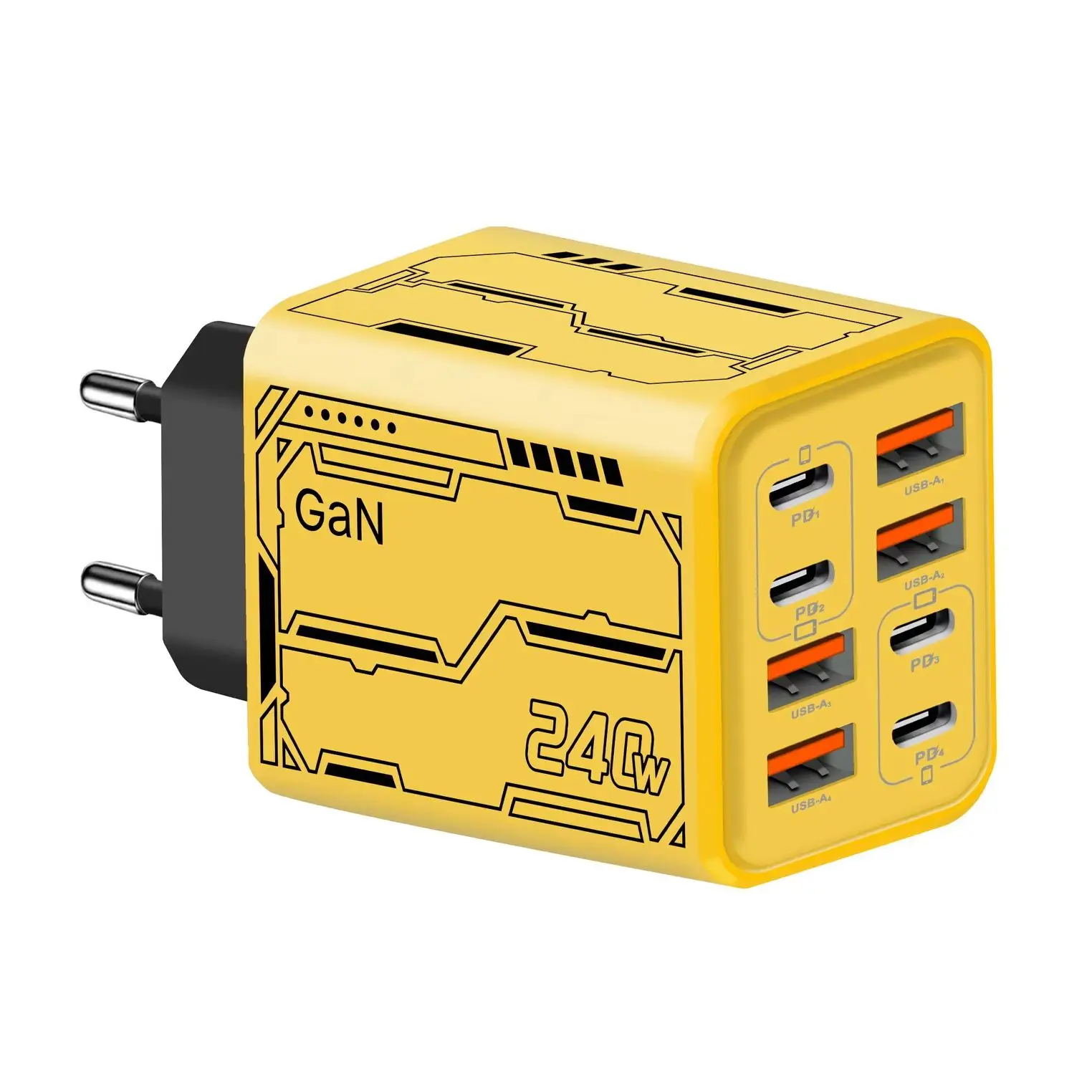 8 in 1 GaN USB C Desktop Charger 240W Fast Charge Phone Adapter Type C Cable For iPhone Samsung Xiaomi EU/US/UK Plug Charger
