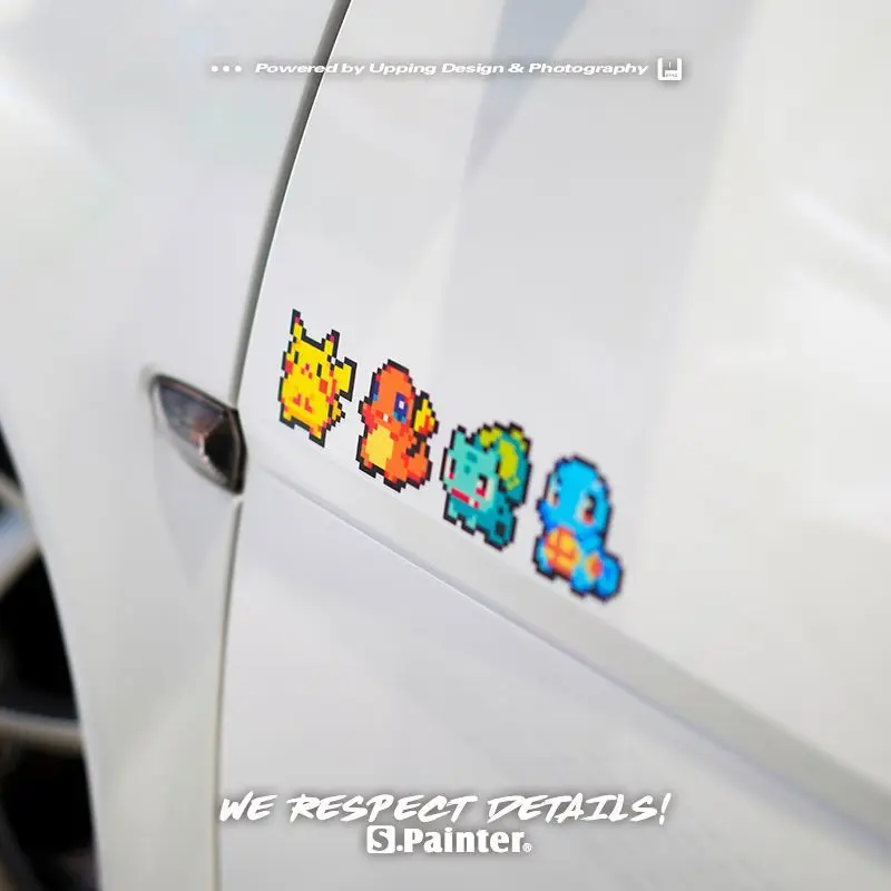 Anime Pokemon Pikachu Car Pixel Stickers Kawaii Elf Ball Personality Stickers Car Windshield decal Decor Reflective Stickers new