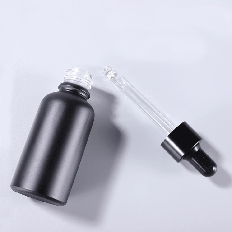 2pcs 30ml Travel Essentials Black Frosted Dropper Glass Bottles Cosmetics Cute Essential Oil Bottles With Dropper