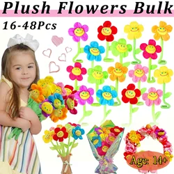 16-48Pcs Artificial Plush Sunflower Daisy Flower Toy Bendable Curtain Buckle Tiebacks Birthday Wedding Party Gift Decor Fairy Wa