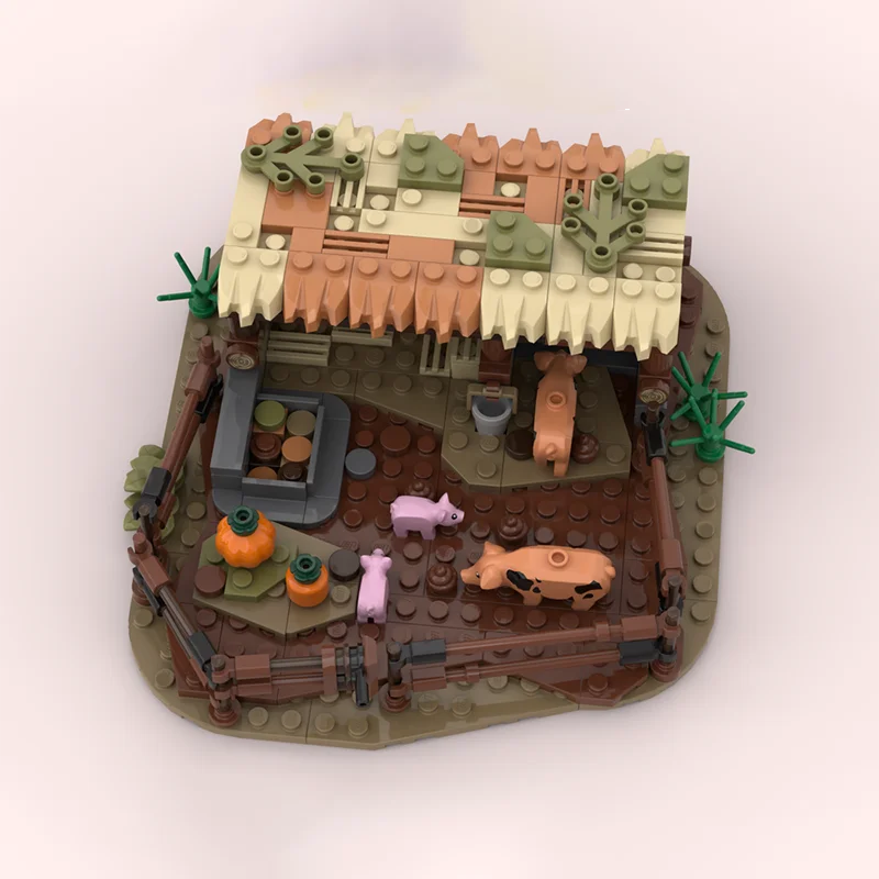 282 個 MOC 中世の町のシーン建物豚舎モデル DIY パズル組立ビルディングブロックおもちゃ子供の誕生日ギフト