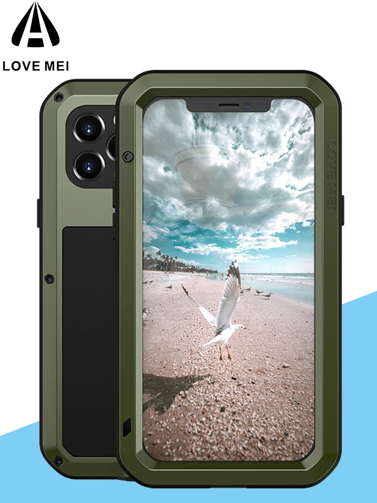 

Love Mei Metal Waterproof Case For Apple Iphone 12 Pro Max mini Shockproof 360 Degree Full Cover Case Capa Gorilla Glass Film