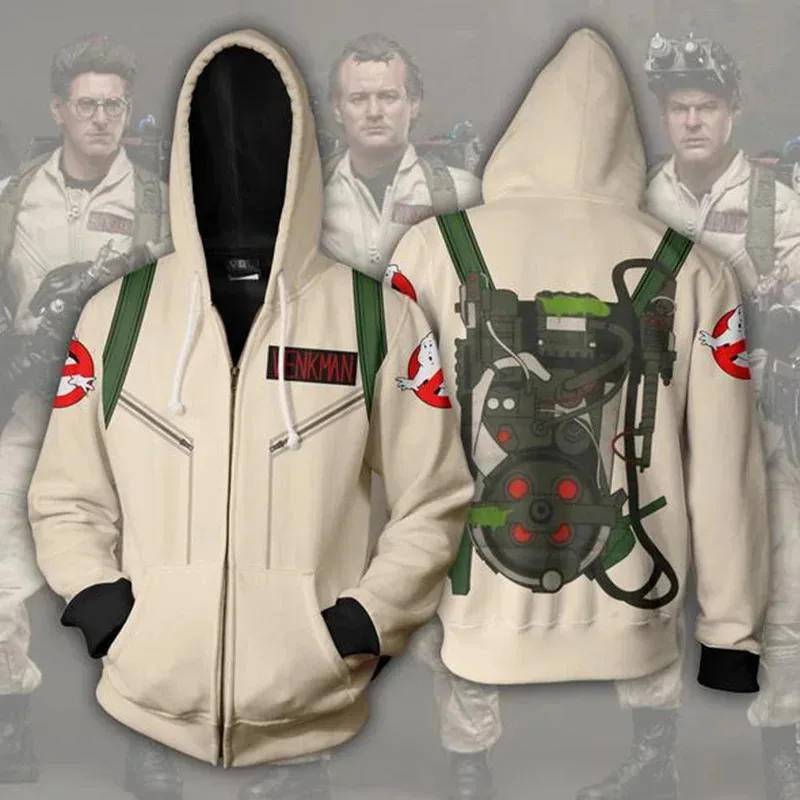 

2025 Halloween Cosplay Fashion Ghost busters Zip up Hoodies Sweatshirt Long Sleeve Cosplay Costumes 3D printed men women hooded