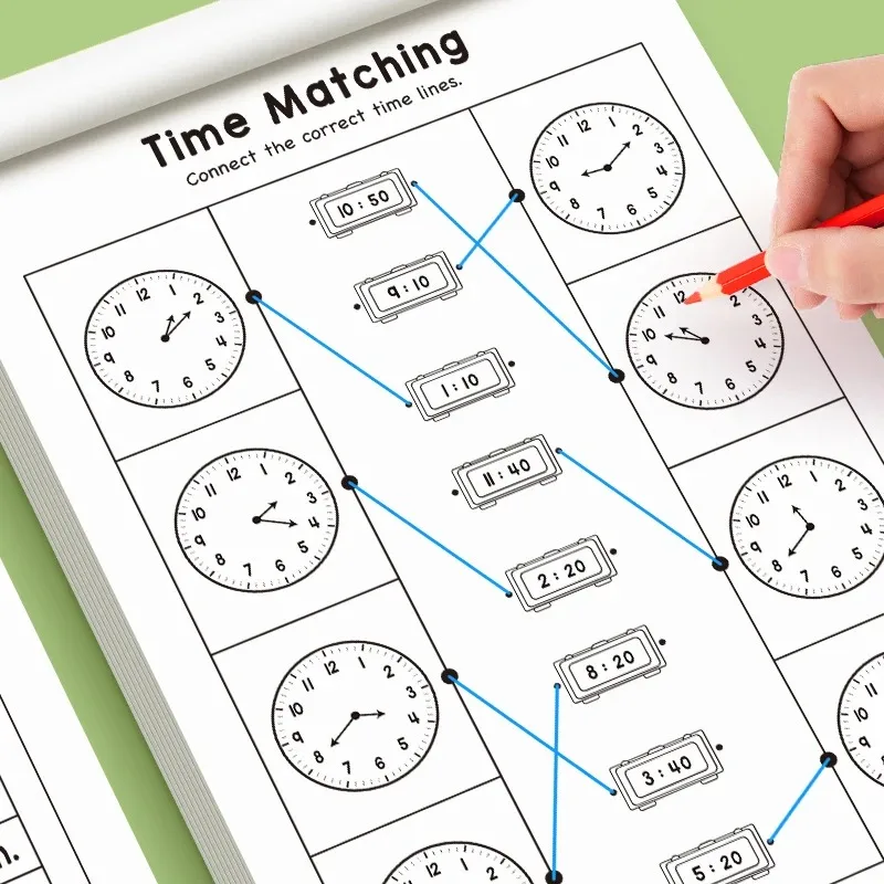 Children's Workbook on Learning Time Concepts Suitable for Homeschooling Kindergarten Activities Includes Reading Math Practice