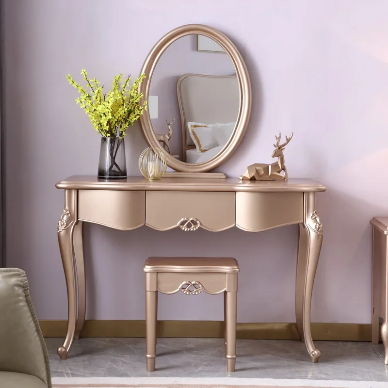 

Wood Mirrors Dresser Modern European Women Stool Wood Dresser Sets Storage Luxury Girls Texture Coiffeuse De Chambre Furniture