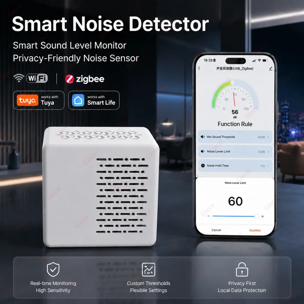 Wifi/Zigbee Tuya Noise Decibel Meter Sound Level Sensor Environmental Noise Detector Tester Smart Life APP Home Automation Scene