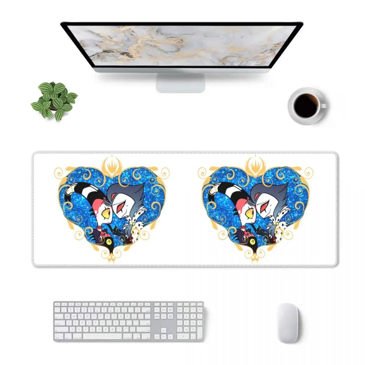 Large Mouse Pad Helluva Boss Stolas And Blitzo Heart Frame Gamer PC Laptop Mats Keyboard Carpet Computer Gaming Desk Mat