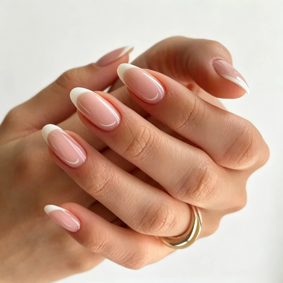 24 piezas de uñas postizas de almendra con degradado blanco, incluye 1 lima de uñas y kit de pegamento 4