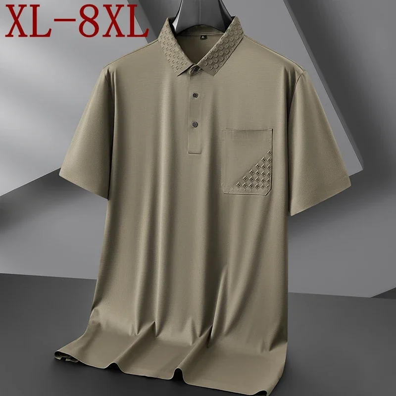 8XL 7XL 6XL 2024 New Brand Polo Shirt Men Summer Short Sleeve Business Tops High End Ice Silk Breathable Mens Shirts With Pocket