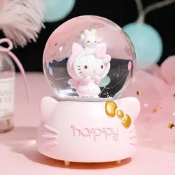 Sanrio animation peripherals cute Hello Kitty snow music box Kawaii music box crystal ball ornaments children's gifts wholesale