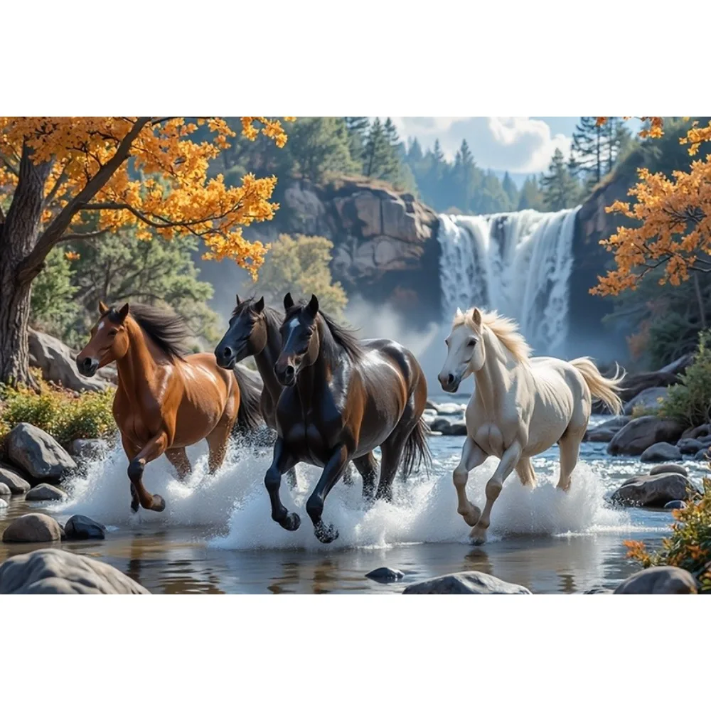 500/1000/1200/2000PCS Puzzles for Adults Waterfall Running Wild Horse,Jigsaw Puzzles Brain Challenge Game Gift Home Decor