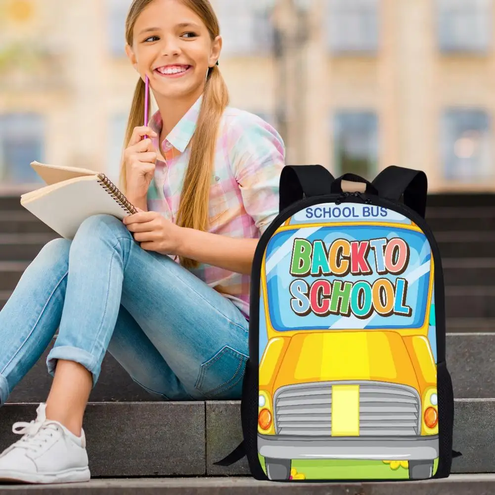 

Children Schoolbag Cartoon Vehicle Print Wide Padded Shoulder Strap School Bag with Water Bottle Pouch Travel School Backpack