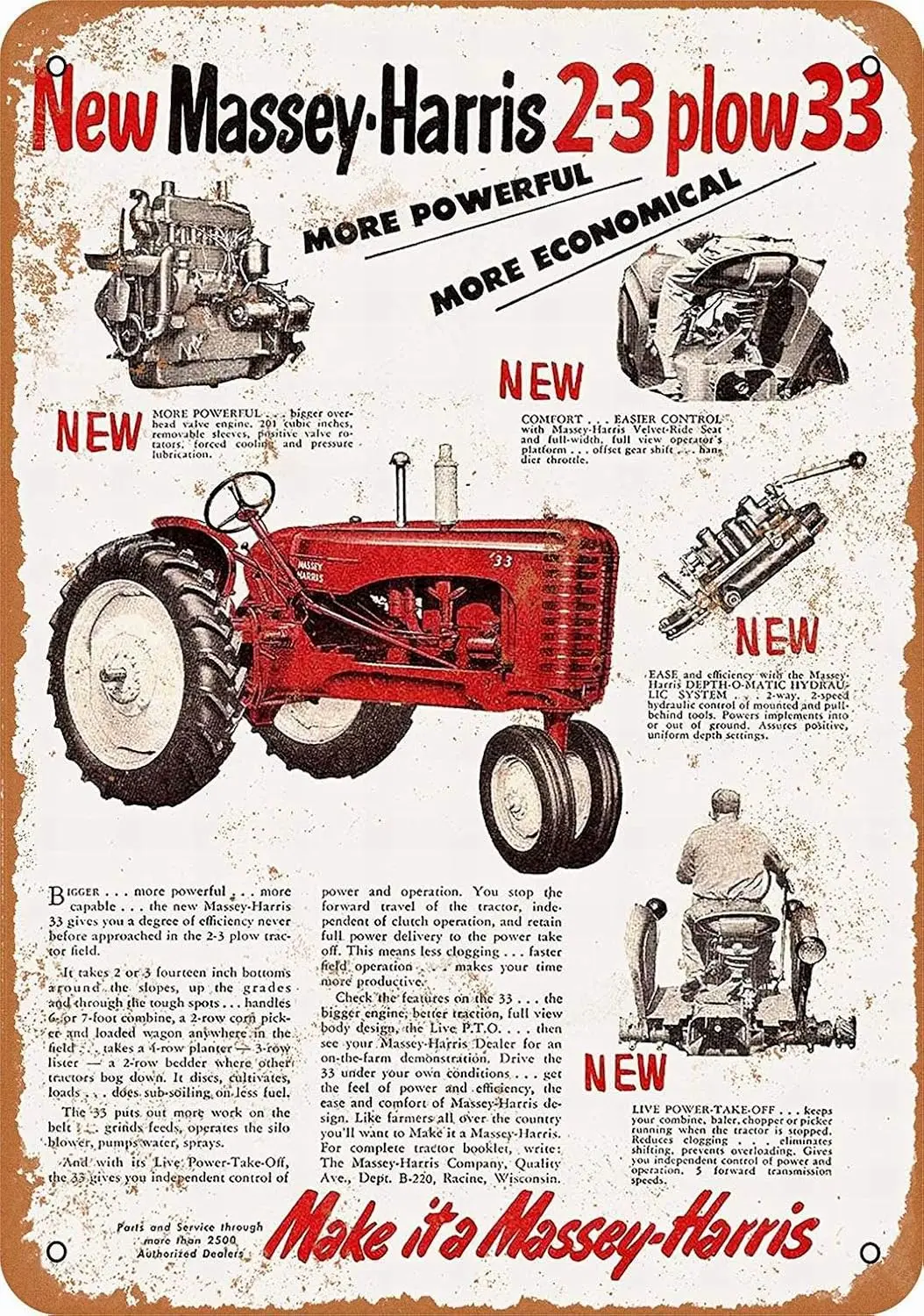 Y1, Metal Sign - Massey-Harris Tractors Vintage Wall Decor Art