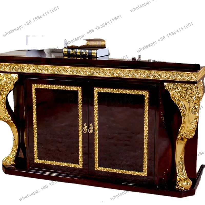 European porch furniture gold foil engraved piano paint birch engraved TV cabinet