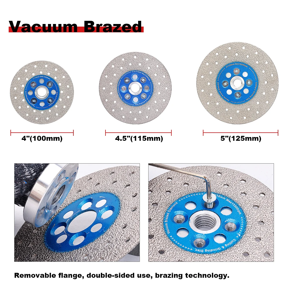 Dia 105mm-125mm Double Sided Vacuum Brazed Fast Cutting Shaping Grinding Wheel With Removable Flange For Cutting Granite Marble