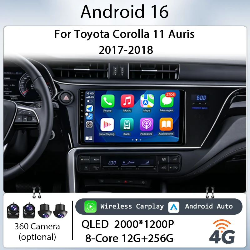 

for Toyota Corolla 11 Auris 2017-2018 Car Stereo 10" IPS HD Touch Screen Android 16 Wireless CarPlay GPS Navi Bluetooth WiFi DSP