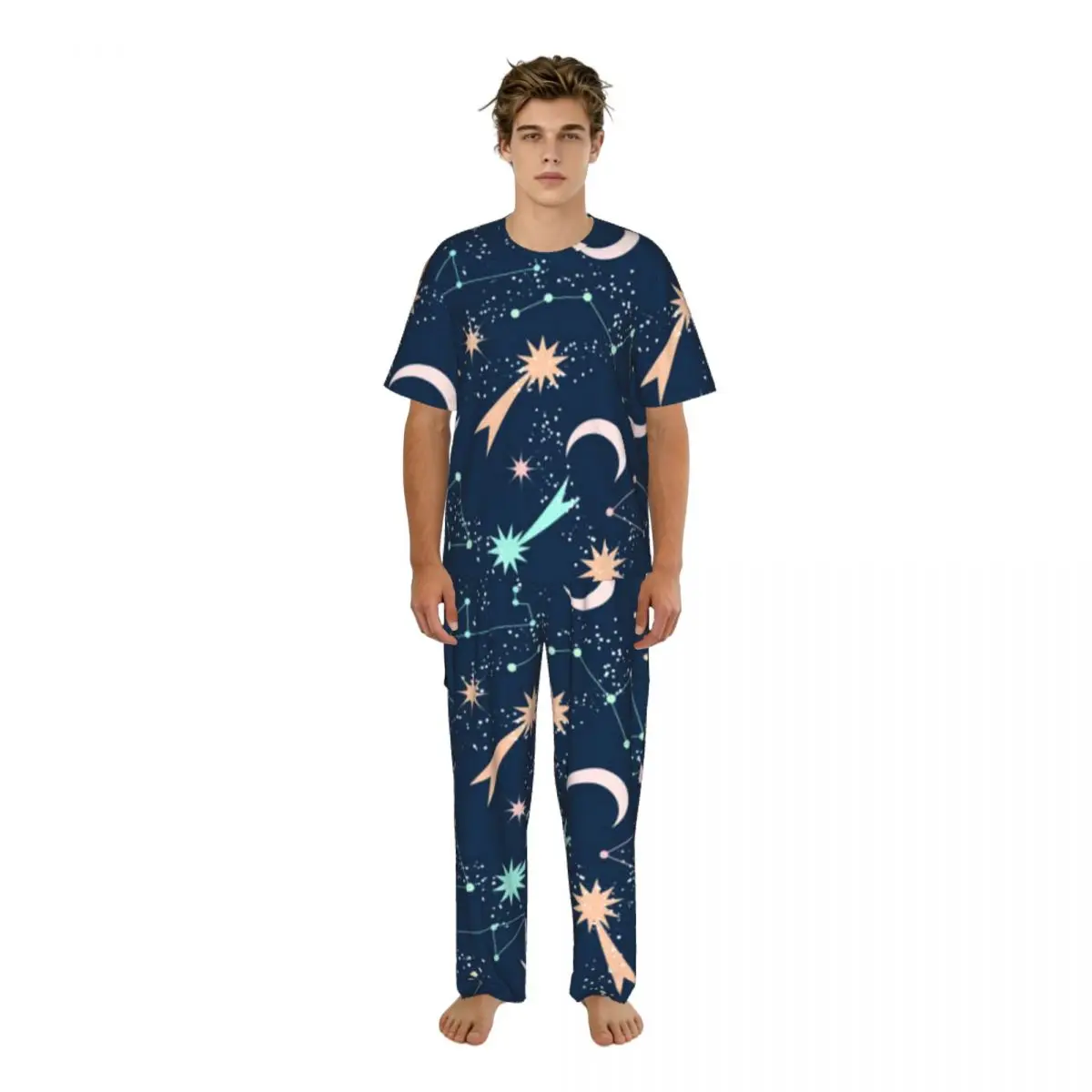 Sleepwear Summer Spring Home Clothes Glowing Shooting Stars Short Sleeve Long Pant Nightwear