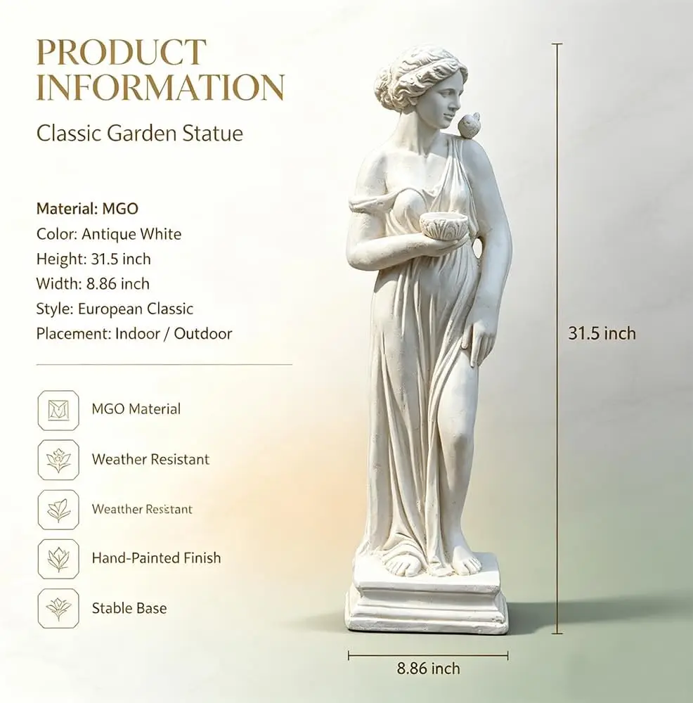 Nymph Bowl Statue Outdoor Goddess Greek Mythology Garden Sculpture Religious Decor Gift