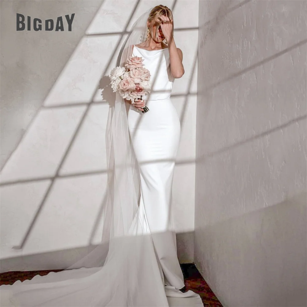 

Elegant Mermaid Wedding Dress 2025 Boat-Neck Spaghetti Straps Open Back Sleeveless Pleat Bridal Gown Vestido De Noiva Customized