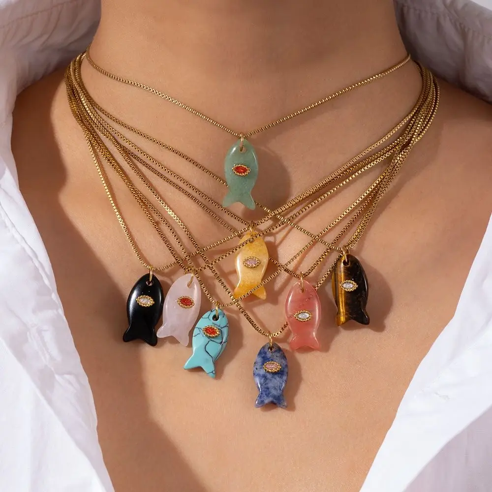 Fashion Bohemia Mini Fish Necklace Colorful Handmade Fish Pendant Necklace Jewelry Turquoise Childishness Chain Choker Vacation