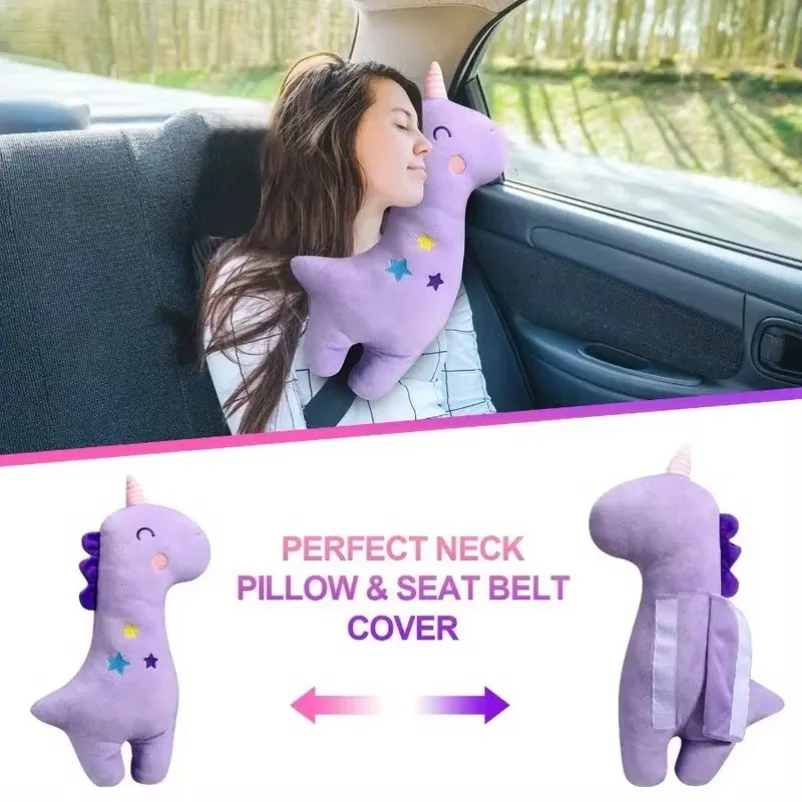 

A Must - buy! Cute Dinosaur and Unicorn - shaped Car Seat Belt Shoulder Covers, Made of Plush Material, Universal for All Cars