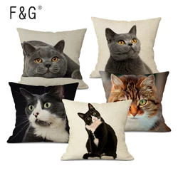 New Linen Pillow Cover Black White Hand Painting Yellow Cute Cat Kitchen Chair Cushion Cover Home Decorative Pillow Case