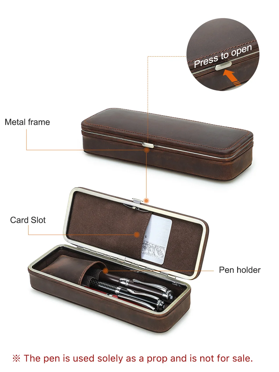Handmade Vintage 3-Slot Genuine Leather Pen Case Multi functional Retro Stationery Organizer Box Creative Business Gift