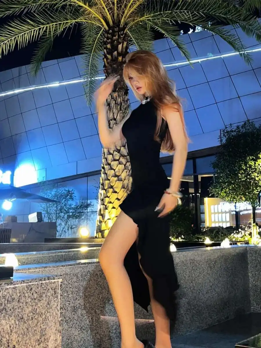 Vestido elástico liso sin mangas de Color elegante Irregular novedad de verano vestido ajustado picante para niña moda Sexy dulce vestidos de mujer M7YM