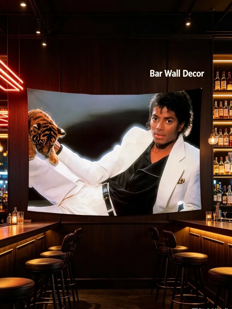 Michael Jackson Baby‑Tiger Portrait Tapestry, Vintage King‑of‑Pop Wall‑Hanging Blanket for Bedroom Living‑Room Bar Home Decor