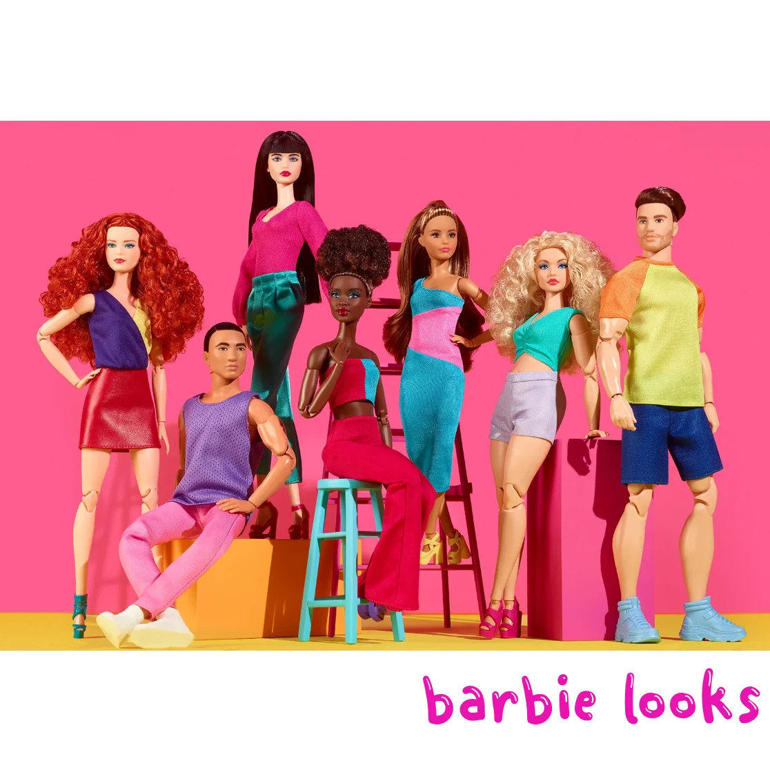 Original Barbi e Looks Doll Collector'S Edition Curly Red Hair Articulated toy Color Block Edition Collectible Fans Holiday Gift