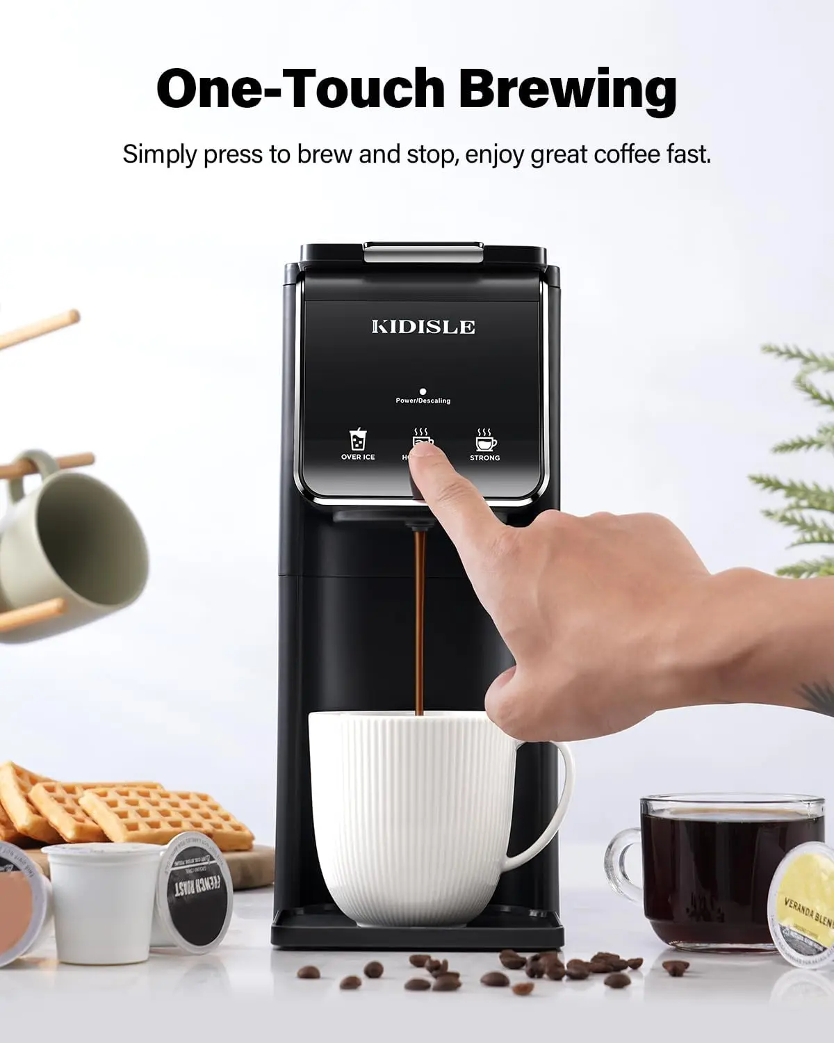 ماكينة صنع القهوة الساخنة والمثلجة، ماكينة صنع القهوة K Cup، متوافقة مع أكواب K والقهوة المطحونة، ماكينة صنع القهوة ذات الخدمة الفردية مع مجموعة جريئة