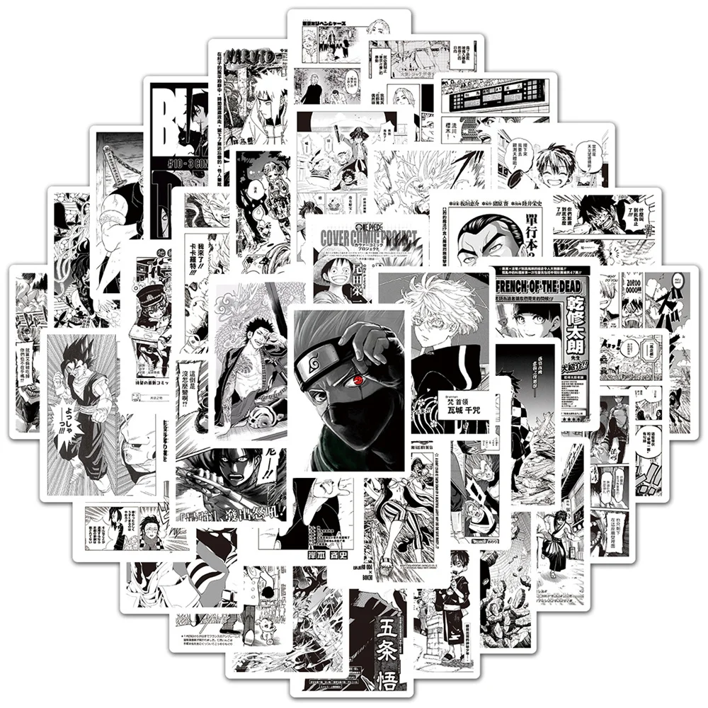 10/30/50PCS New DIY Black and White Anime Poster Sticker Cartoon  Creative Anime Guitar Notebook Decoration Waterproof Wholesale