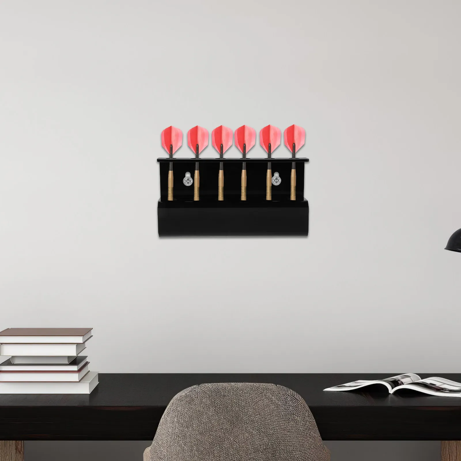 

1 Set Acrylic Dart Display Rack Wall Mount Organizer 6 Slots Black Indoor Soft Tip Dart Storage Holder Home Office Game Room