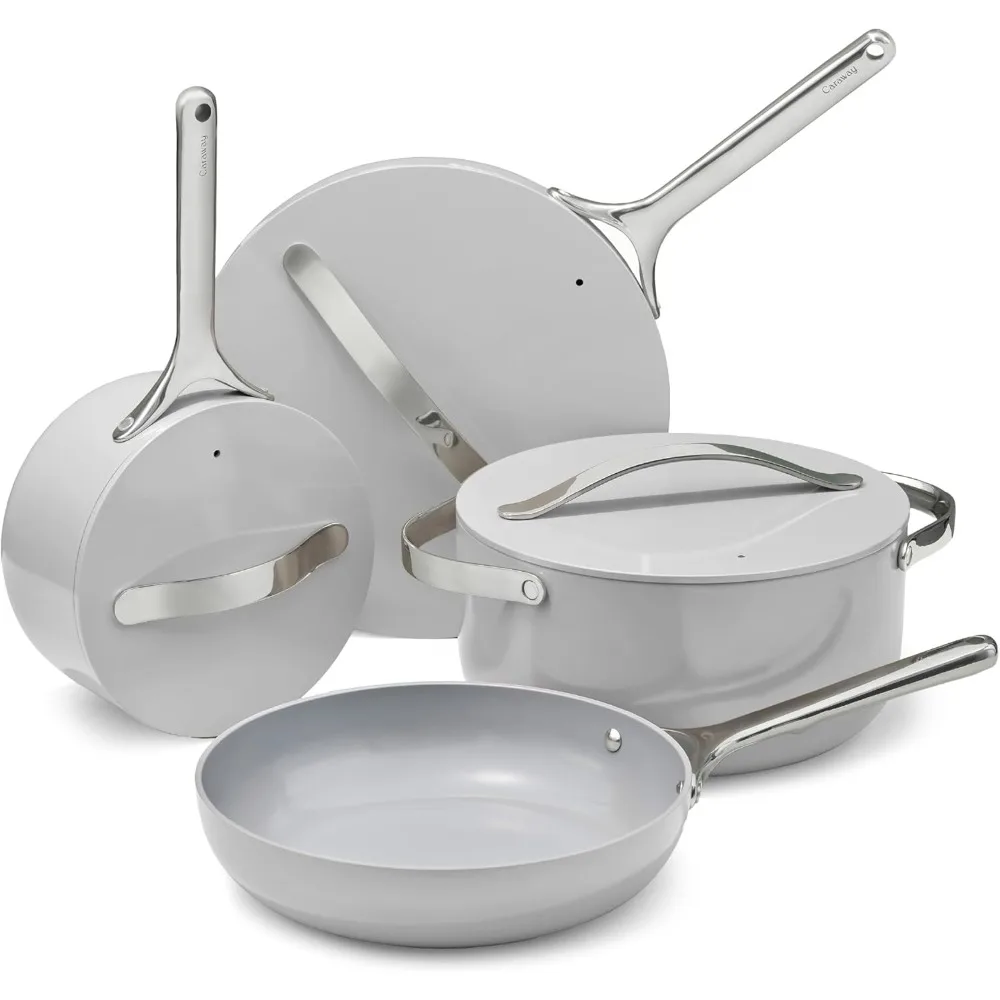 

Набор керамической посуды с антипригарным покрытием, кастрюли, сковороды с крышками, кухонное хранилище, PFAS PFOA, бесплатная духовка, безопасная плита, совместимая